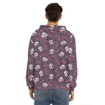 Cute Panda Cupid Valentine Pattern Print Men's Velvet Pullover Hoodie