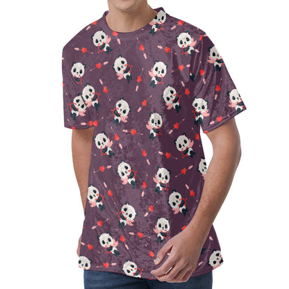 Cute Panda Cupid Valentine Pattern Print Men's Velvet T-Shirt