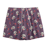 Cute Panda Cupid Valentine Pattern Print Mesh Shorts