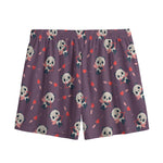 Cute Panda Cupid Valentine Pattern Print Mesh Shorts