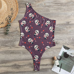 Cute Panda Cupid Valentine Pattern Print One Shoulder Bodysuit