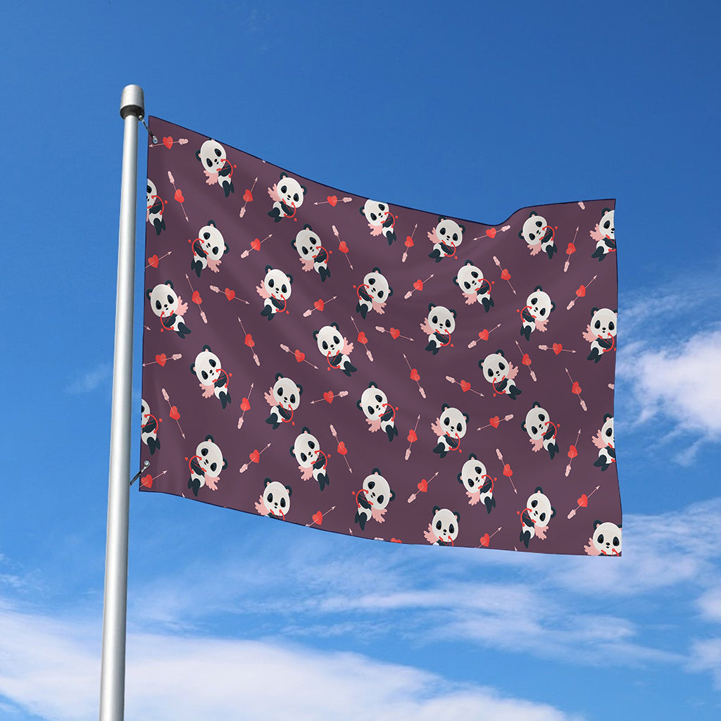 Cute Panda Cupid Valentine Pattern Print Polyester Flag