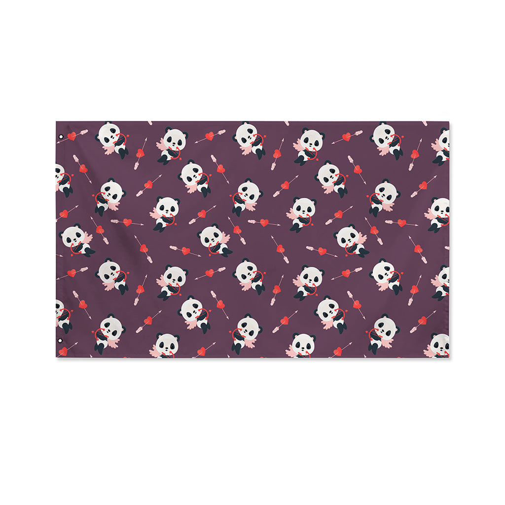 Cute Panda Cupid Valentine Pattern Print Polyester Flag