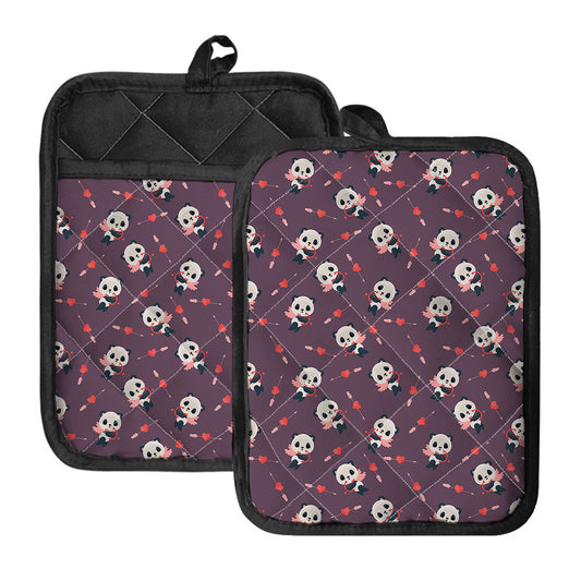 Cute Panda Cupid Valentine Pattern Print Pot Holders With Pocket