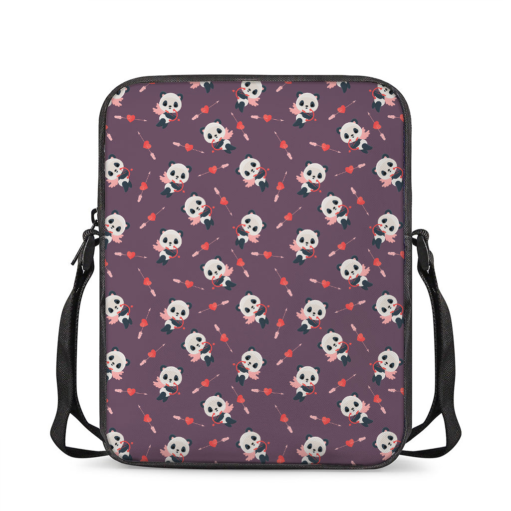 Cute Panda Cupid Valentine Pattern Print Rectangular Crossbody Bag
