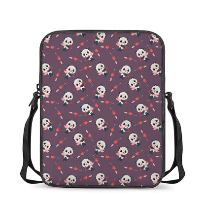 Cute Panda Cupid Valentine Pattern Print Rectangular Crossbody Bag