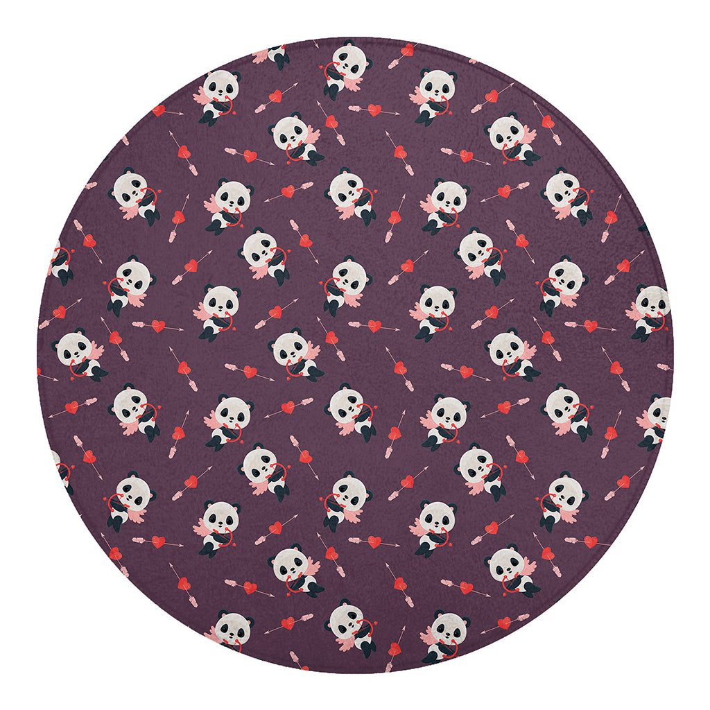 Cute Panda Cupid Valentine Pattern Print Round Blanket