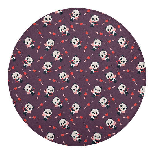 Cute Panda Cupid Valentine Pattern Print Round Blanket