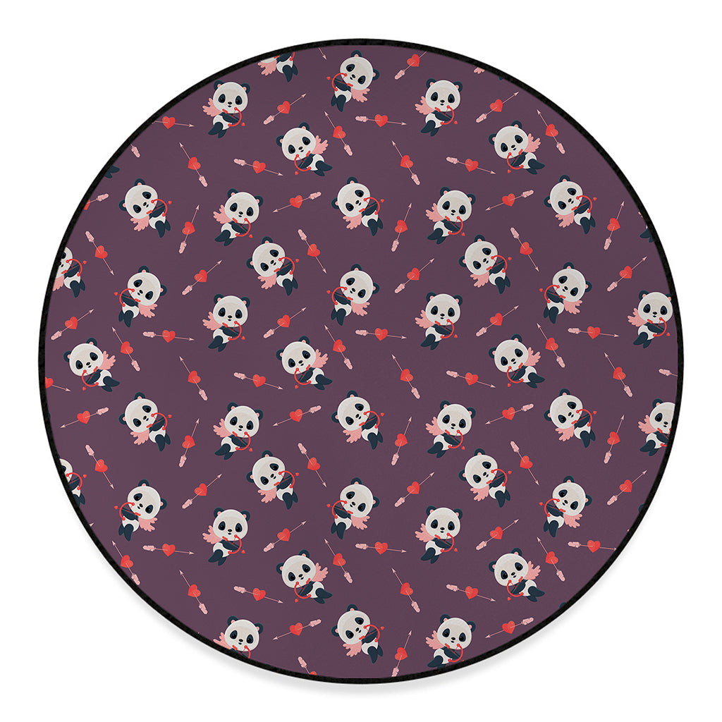 Cute Panda Cupid Valentine Pattern Print Round Floor Mat