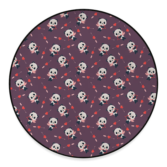 Cute Panda Cupid Valentine Pattern Print Round Floor Mat