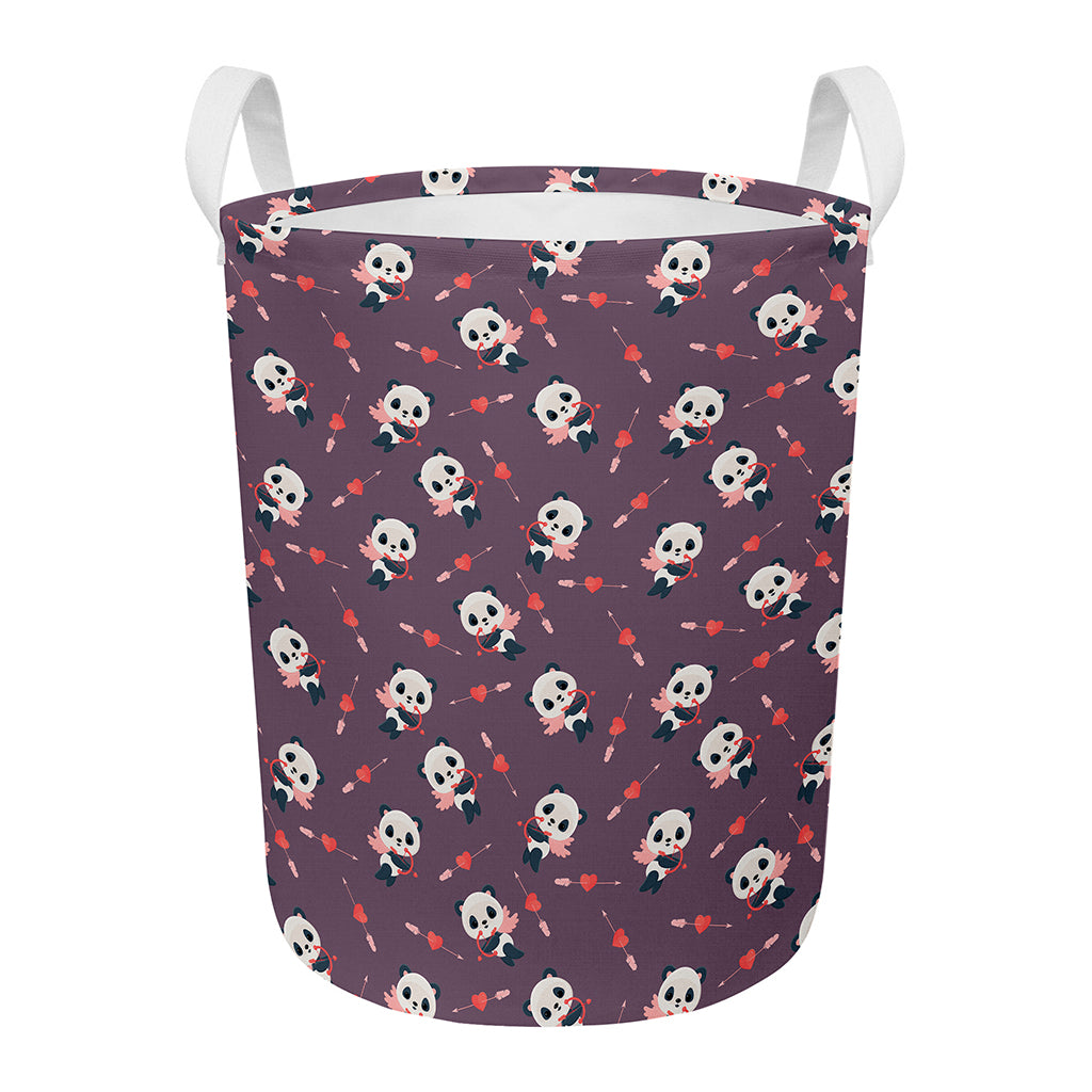 Cute Panda Cupid Valentine Pattern Print Round Laundry Basket