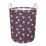 Cute Panda Cupid Valentine Pattern Print Round Laundry Basket