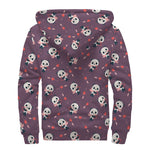 Cute Panda Cupid Valentine Pattern Print Sherpa Lined Zip Up Hoodie