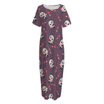 Cute Panda Cupid Valentine Pattern Print Short Sleeve Long Nightdress