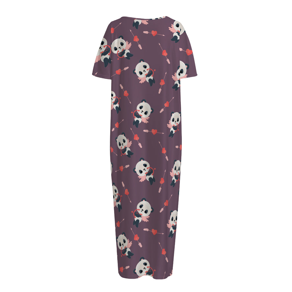 Cute Panda Cupid Valentine Pattern Print Short Sleeve Long Nightdress