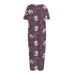 Cute Panda Cupid Valentine Pattern Print Short Sleeve Long Nightdress