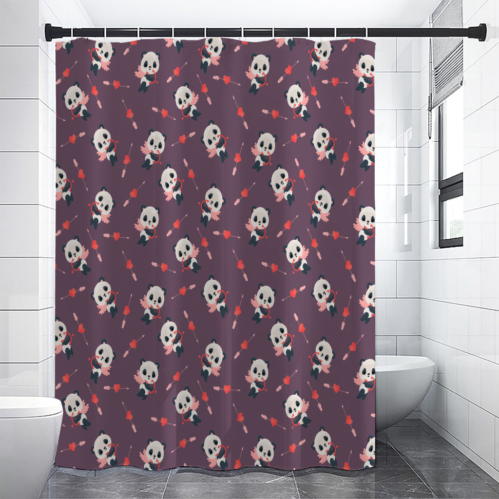 Cute Panda Cupid Valentine Pattern Print Shower Curtain