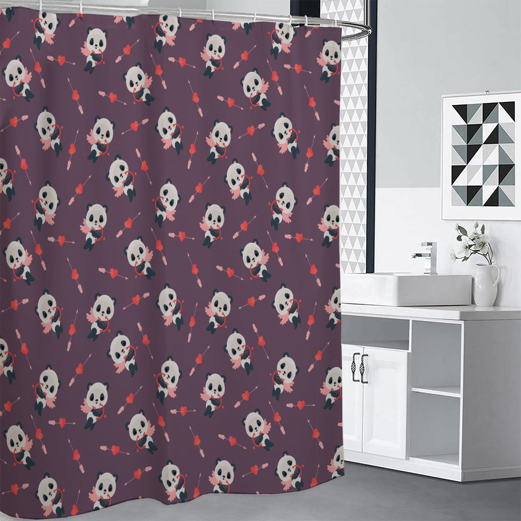 Cute Panda Cupid Valentine Pattern Print Shower Curtain