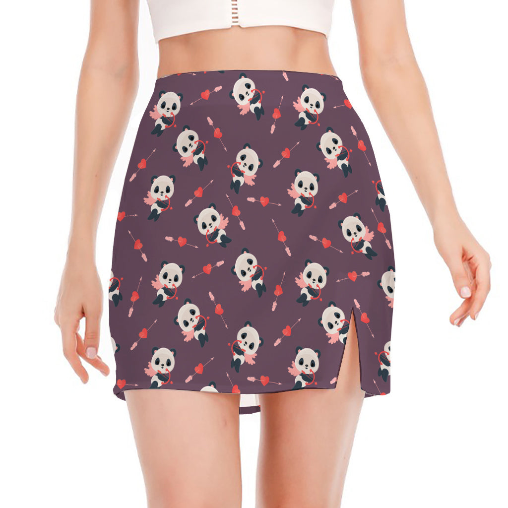 Cute Panda Cupid Valentine Pattern Print Side Slit Mini Skirt