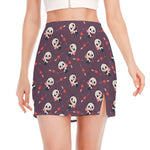 Cute Panda Cupid Valentine Pattern Print Side Slit Mini Skirt