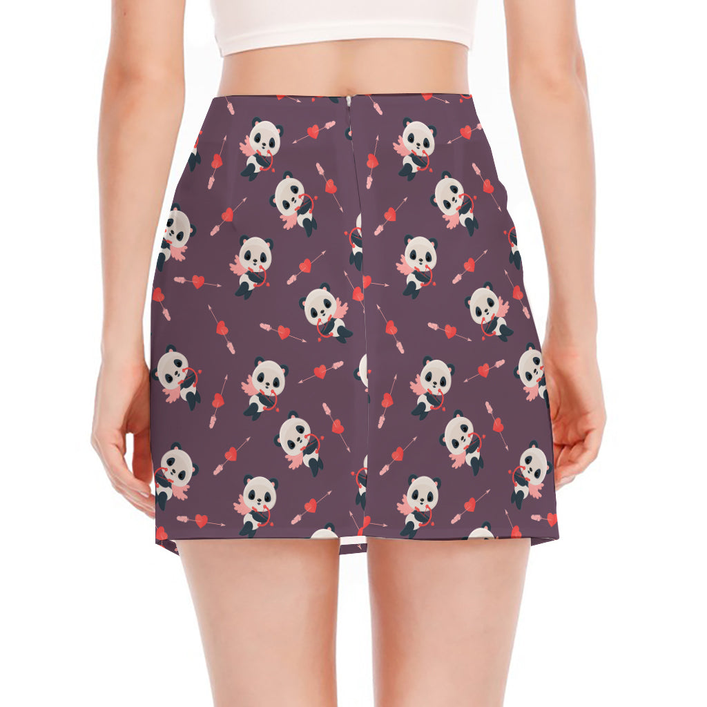 Cute Panda Cupid Valentine Pattern Print Side Slit Mini Skirt