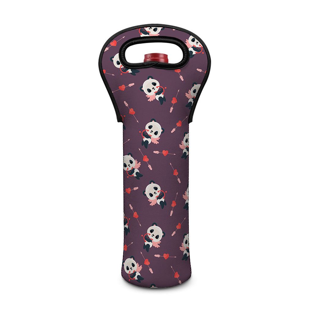 Cute Panda Cupid Valentine Pattern Print Single Neoprene Wine Tote
