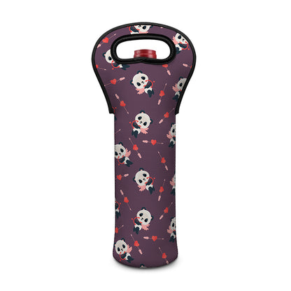 Cute Panda Cupid Valentine Pattern Print Single Neoprene Wine Tote