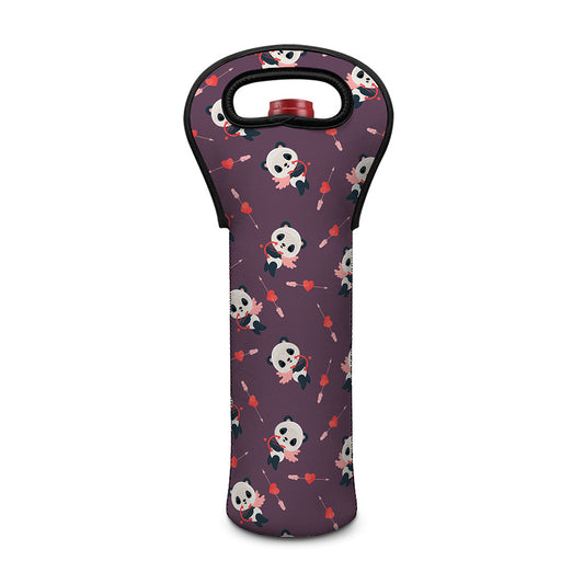 Cute Panda Cupid Valentine Pattern Print Single Neoprene Wine Tote