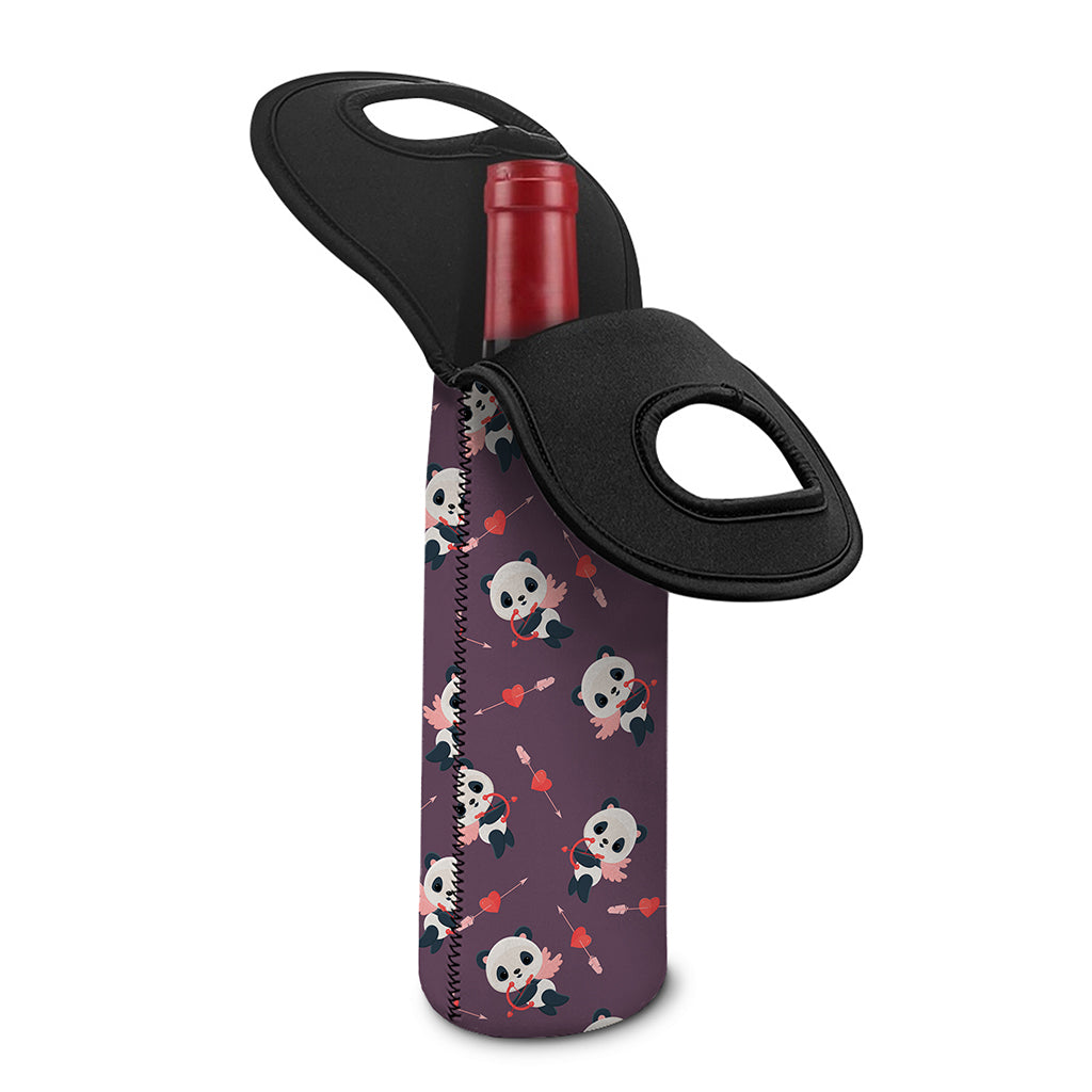 Cute Panda Cupid Valentine Pattern Print Single Neoprene Wine Tote