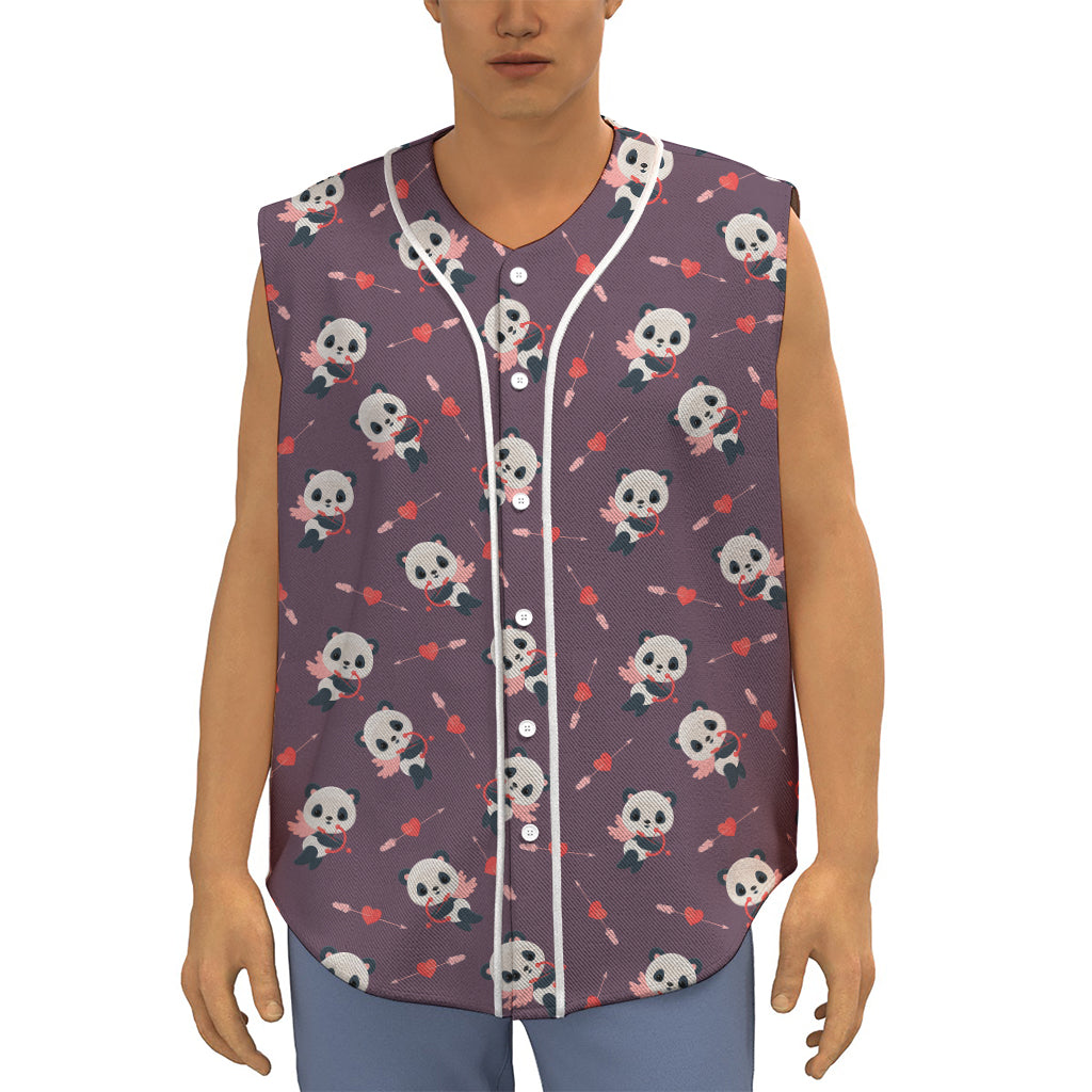 Cute Panda Cupid Valentine Pattern Print Sleeveless Baseball Jersey