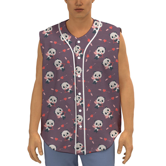 Cute Panda Cupid Valentine Pattern Print Sleeveless Baseball Jersey