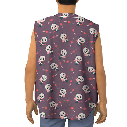 Cute Panda Cupid Valentine Pattern Print Sleeveless Baseball Jersey