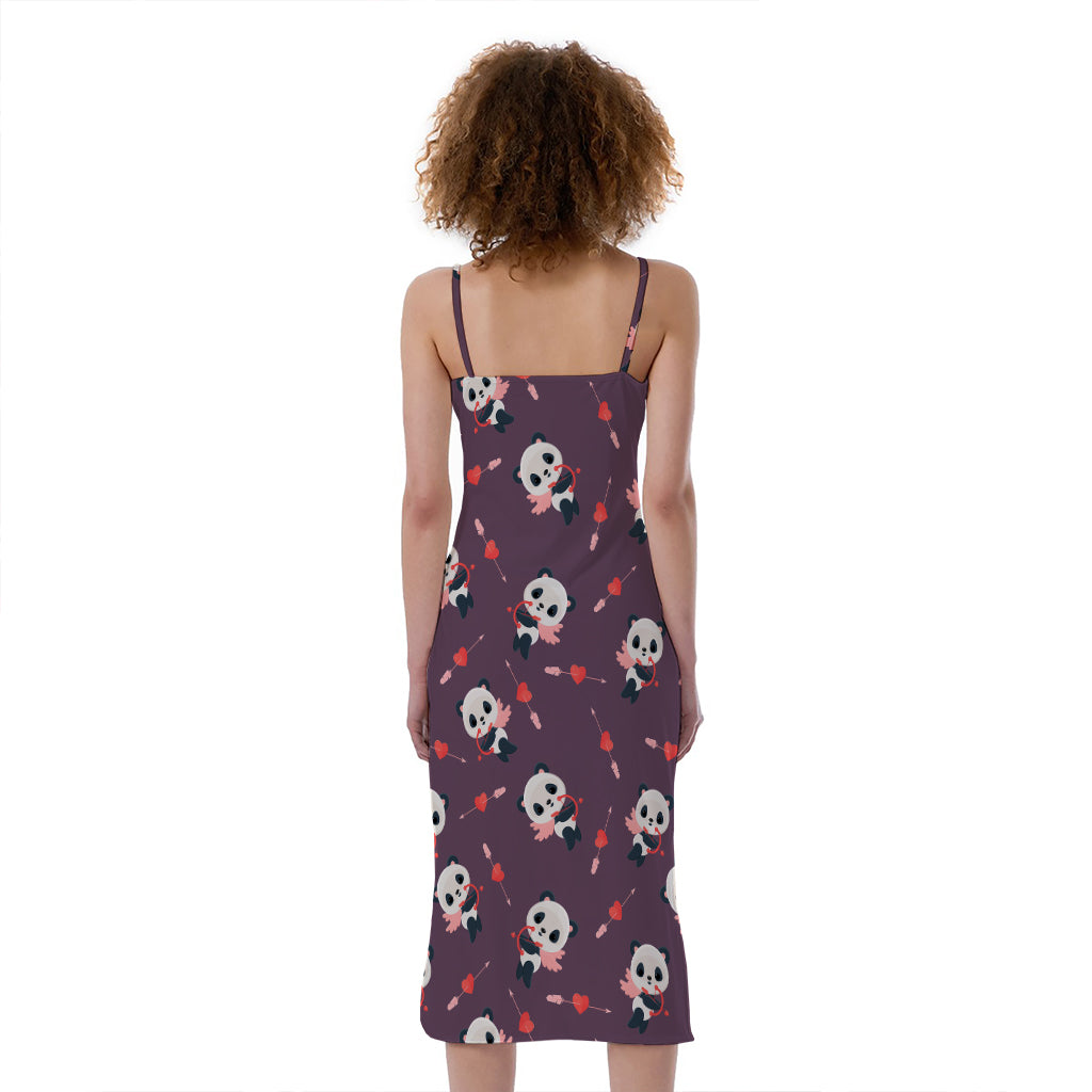 Cute Panda Cupid Valentine Pattern Print Slim Fit Midi Cami Dress