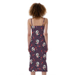 Cute Panda Cupid Valentine Pattern Print Slim Fit Midi Cami Dress
