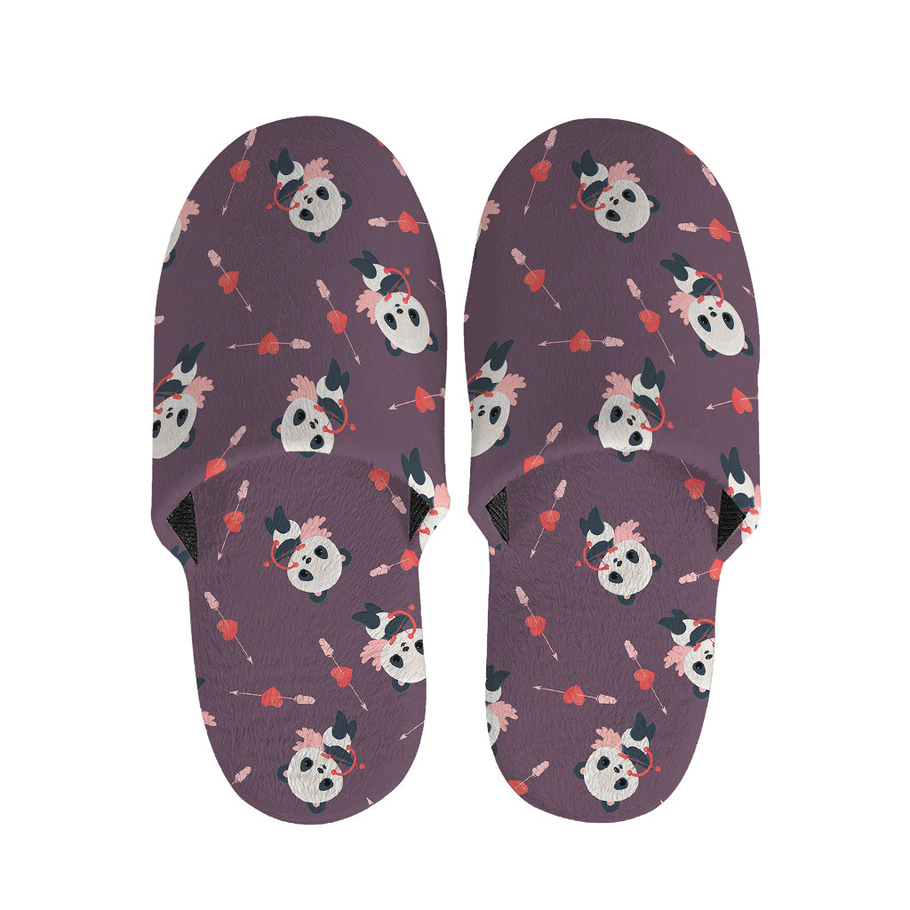 Cute Panda Cupid Valentine Pattern Print Slippers