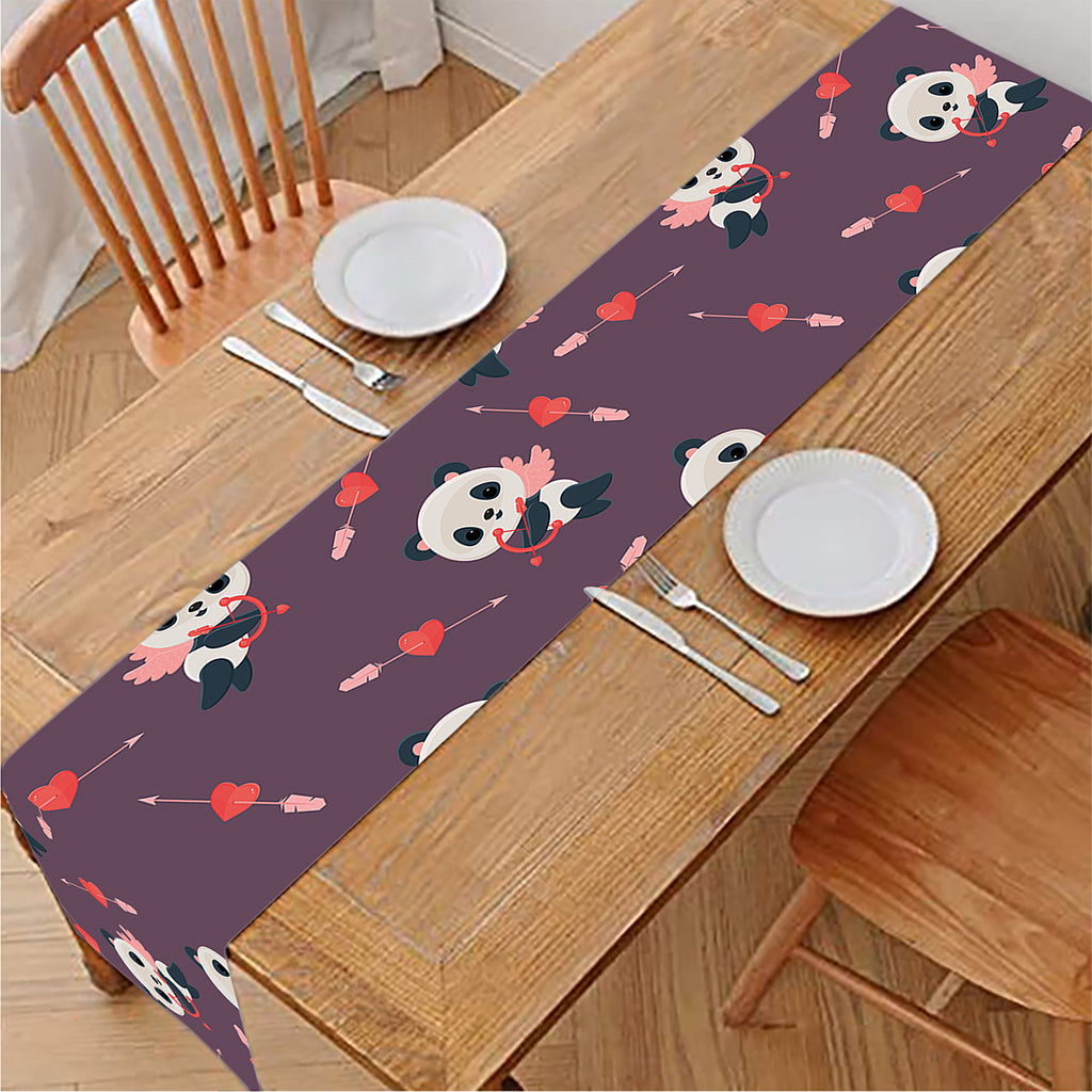Cute Panda Cupid Valentine Pattern Print Table Runner