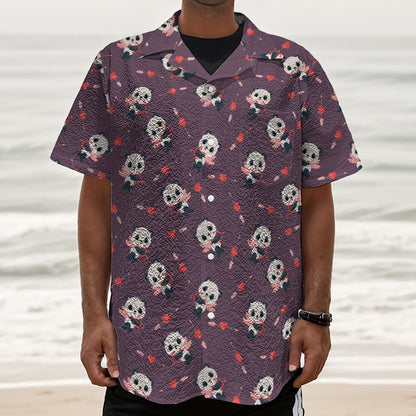 Cute Panda Cupid Valentine Pattern Print Textured Short Sleeve Shirt