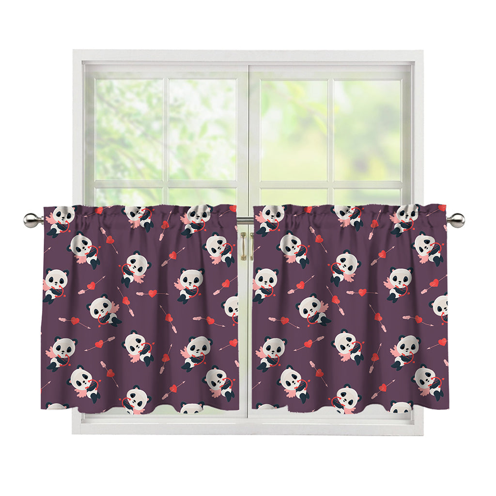 Cute Panda Cupid Valentine Pattern Print Tier Curtains