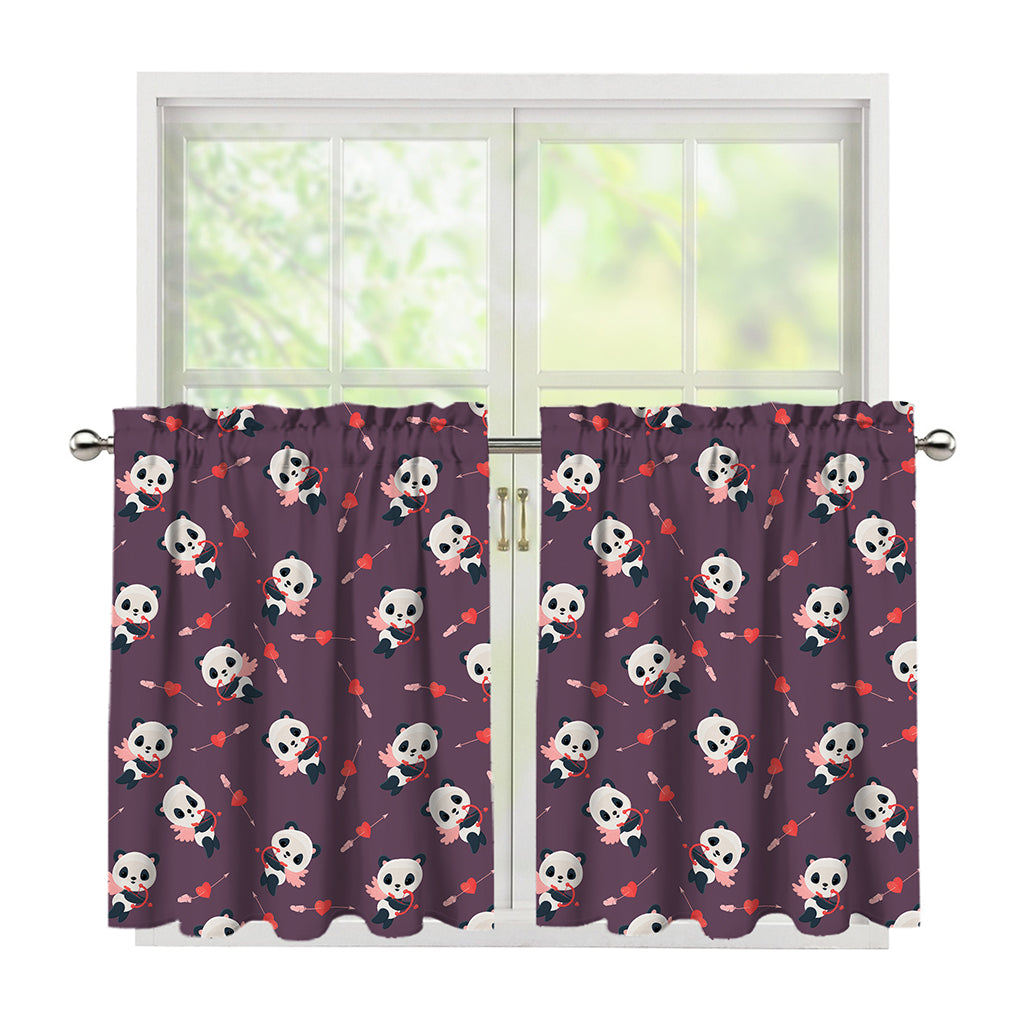 Cute Panda Cupid Valentine Pattern Print Tier Curtains