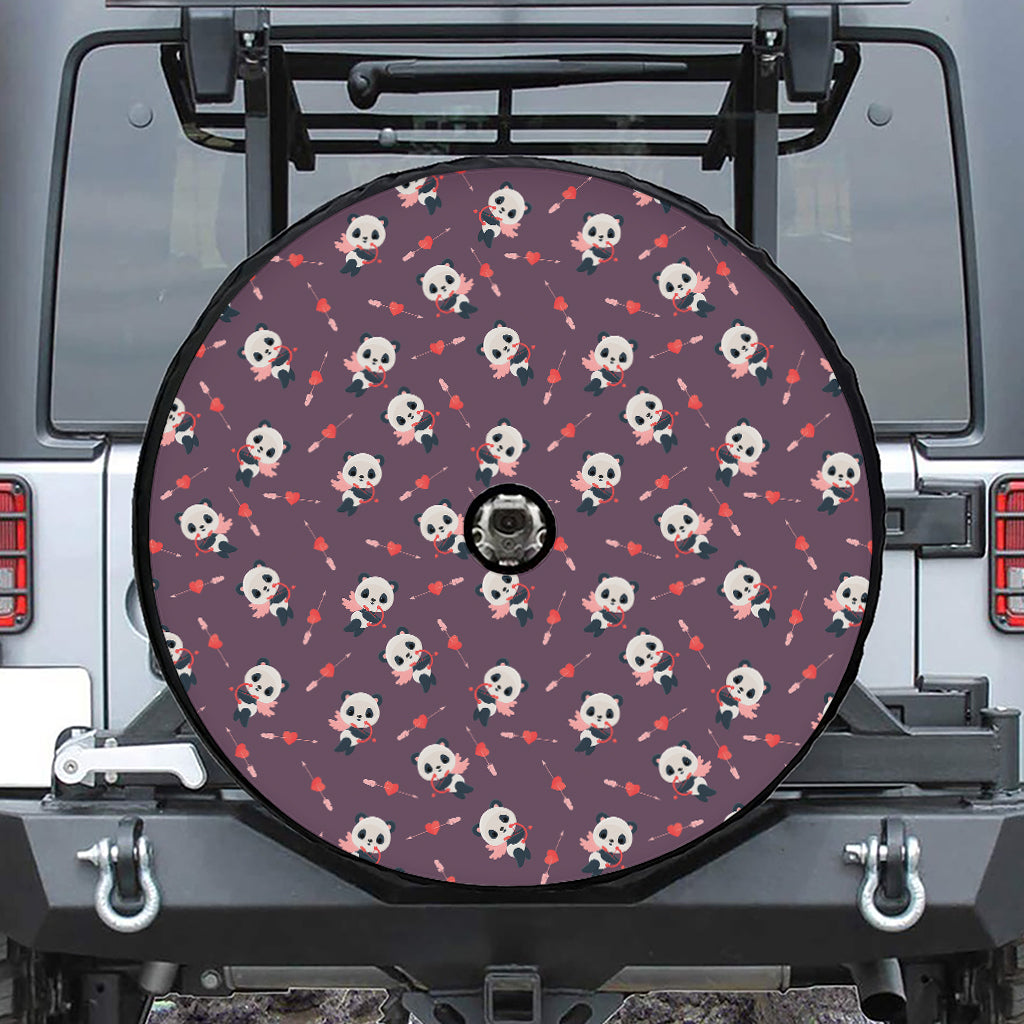 Cute Panda Cupid Valentine Pattern Print Tire Cover With Camera Hole