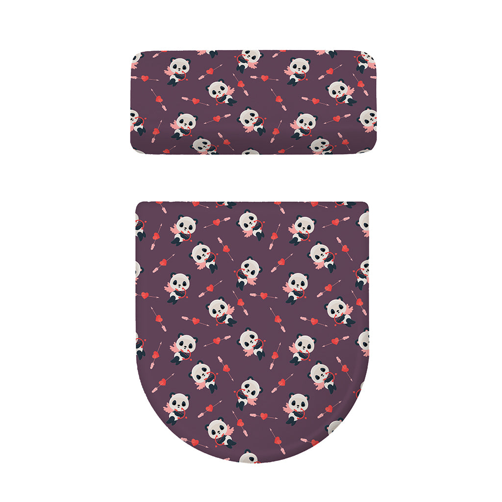 Cute Panda Cupid Valentine Pattern Print Toilet Lid And Tank Cover Set