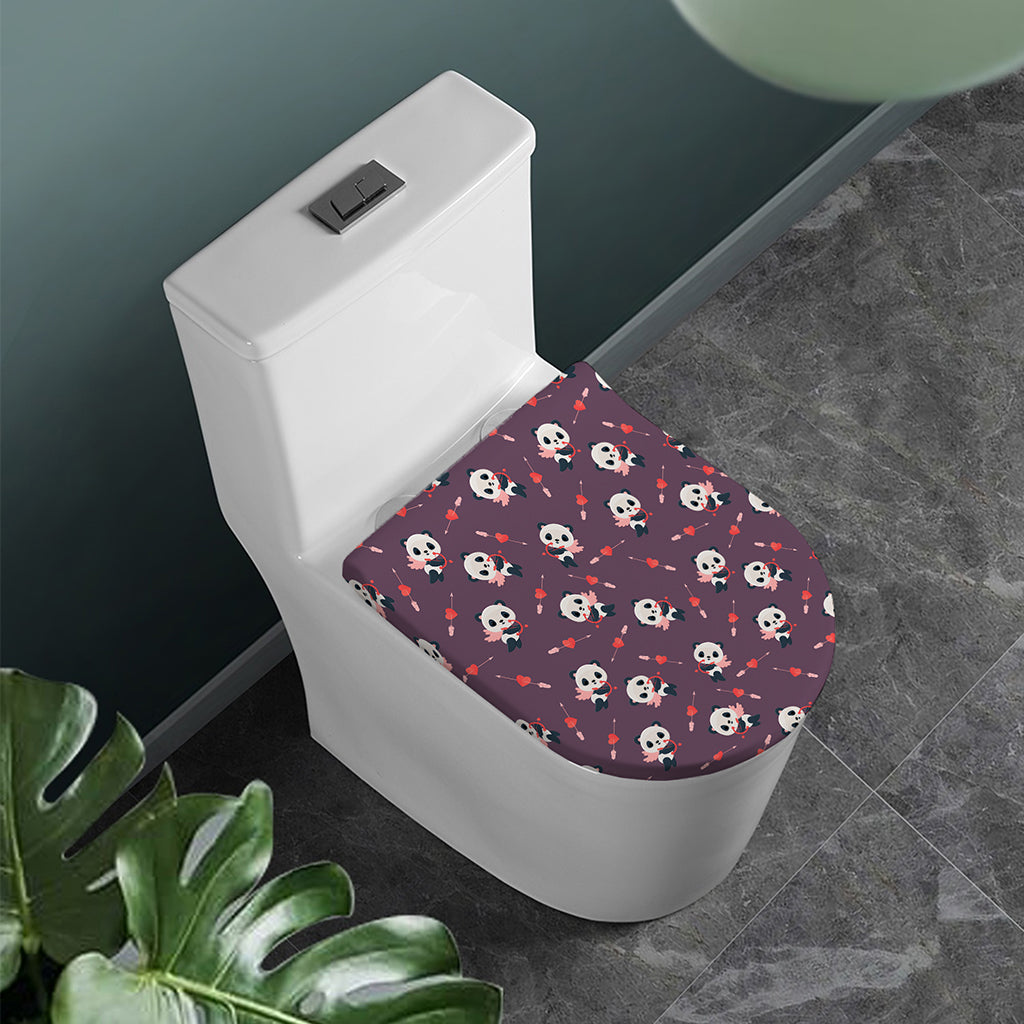 Cute Panda Cupid Valentine Pattern Print Toilet Lid Cover