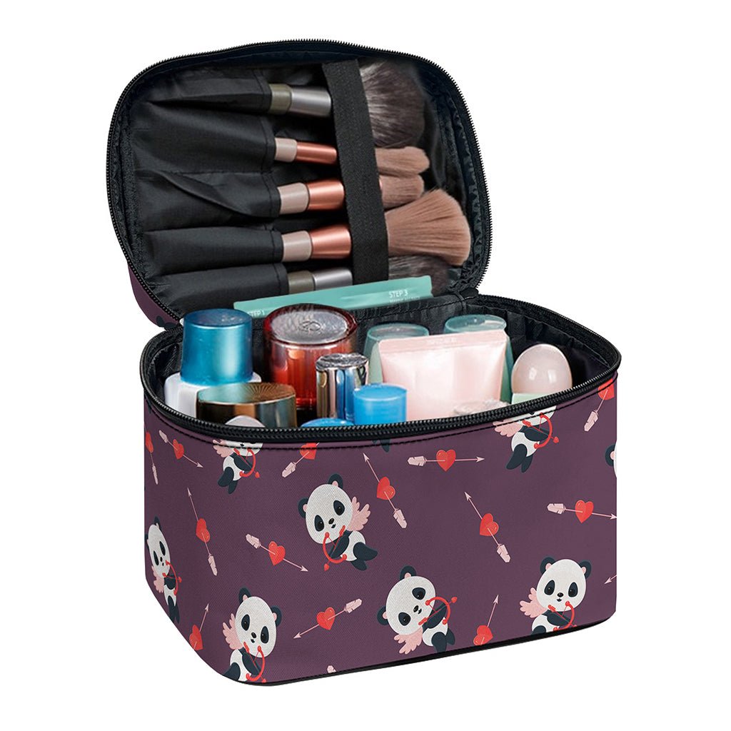 Cute Panda Cupid Valentine Pattern Print Travel Makeup Bag