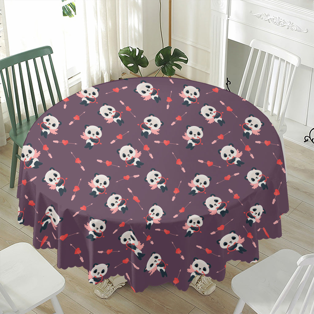 Cute Panda Cupid Valentine Pattern Print Waterproof Round Tablecloth