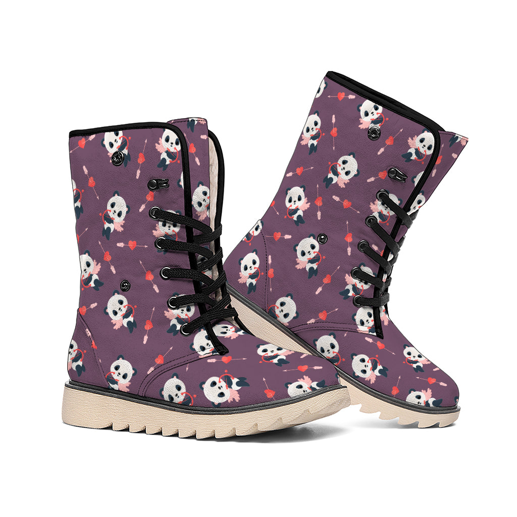 Cute Panda Cupid Valentine Pattern Print Winter Boots