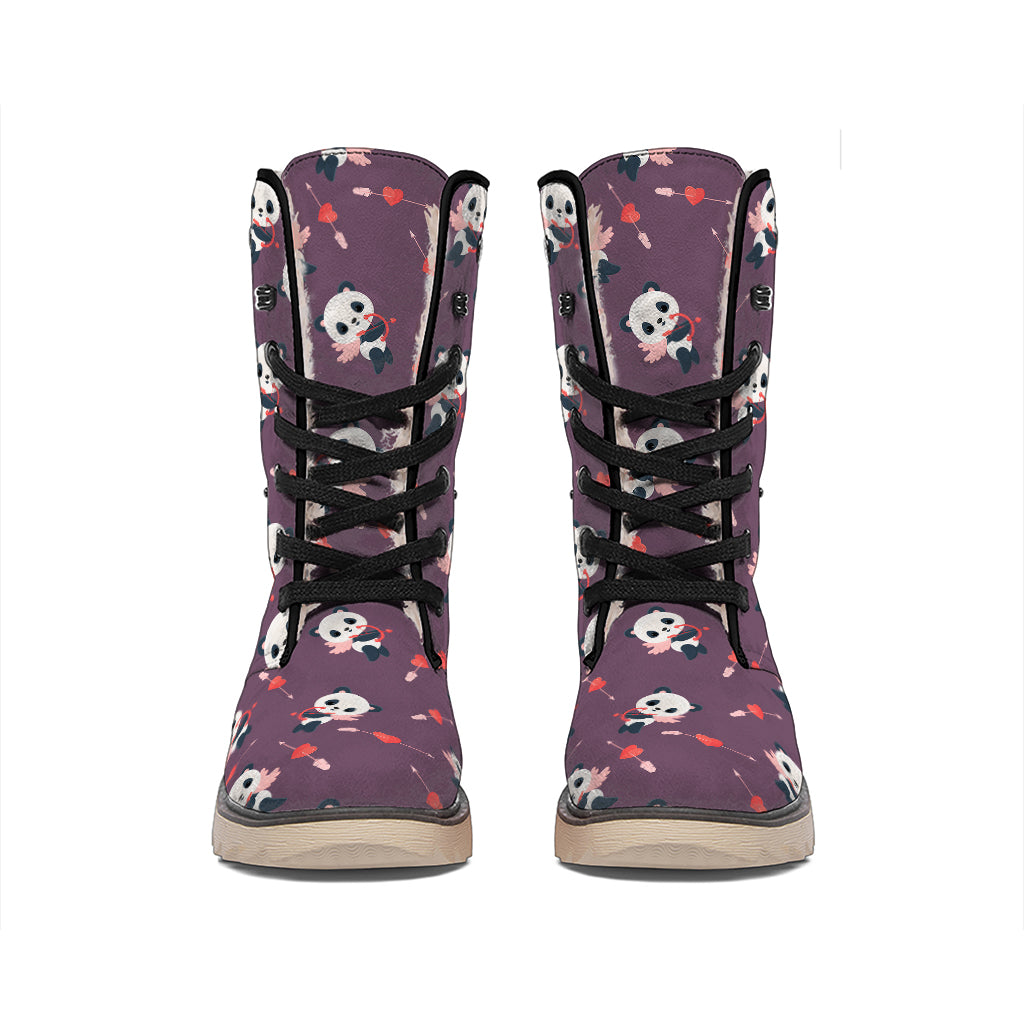 Cute Panda Cupid Valentine Pattern Print Winter Boots