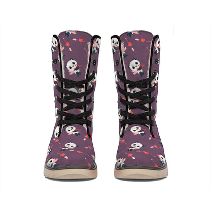 Cute Panda Cupid Valentine Pattern Print Winter Boots