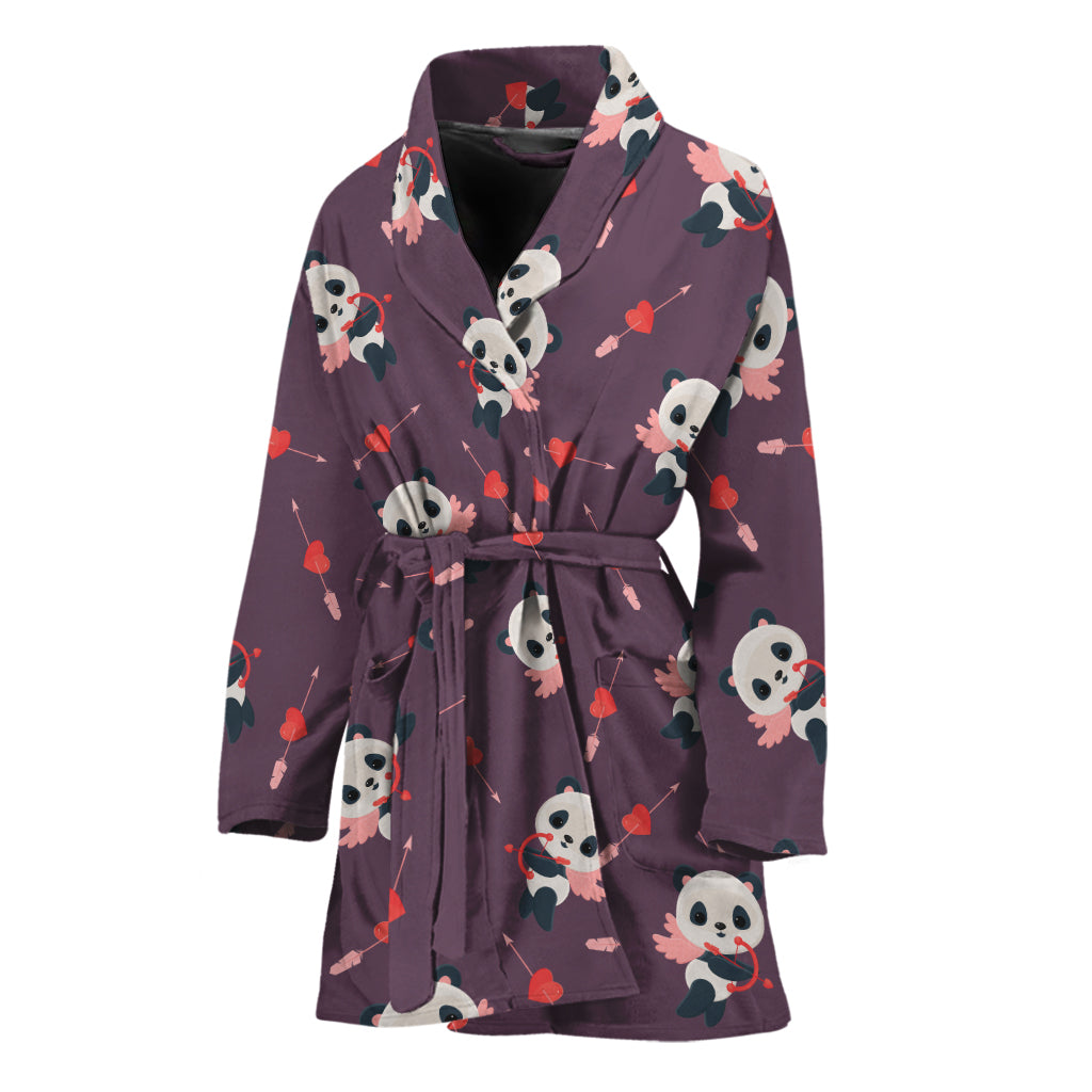 Cute Panda Cupid Valentine Pattern Print Women's Bathrobe