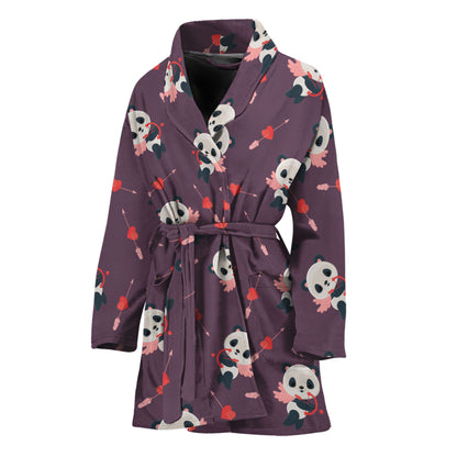 Cute Panda Cupid Valentine Pattern Print Women's Bathrobe