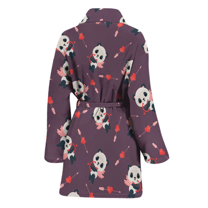 Cute Panda Cupid Valentine Pattern Print Women's Bathrobe